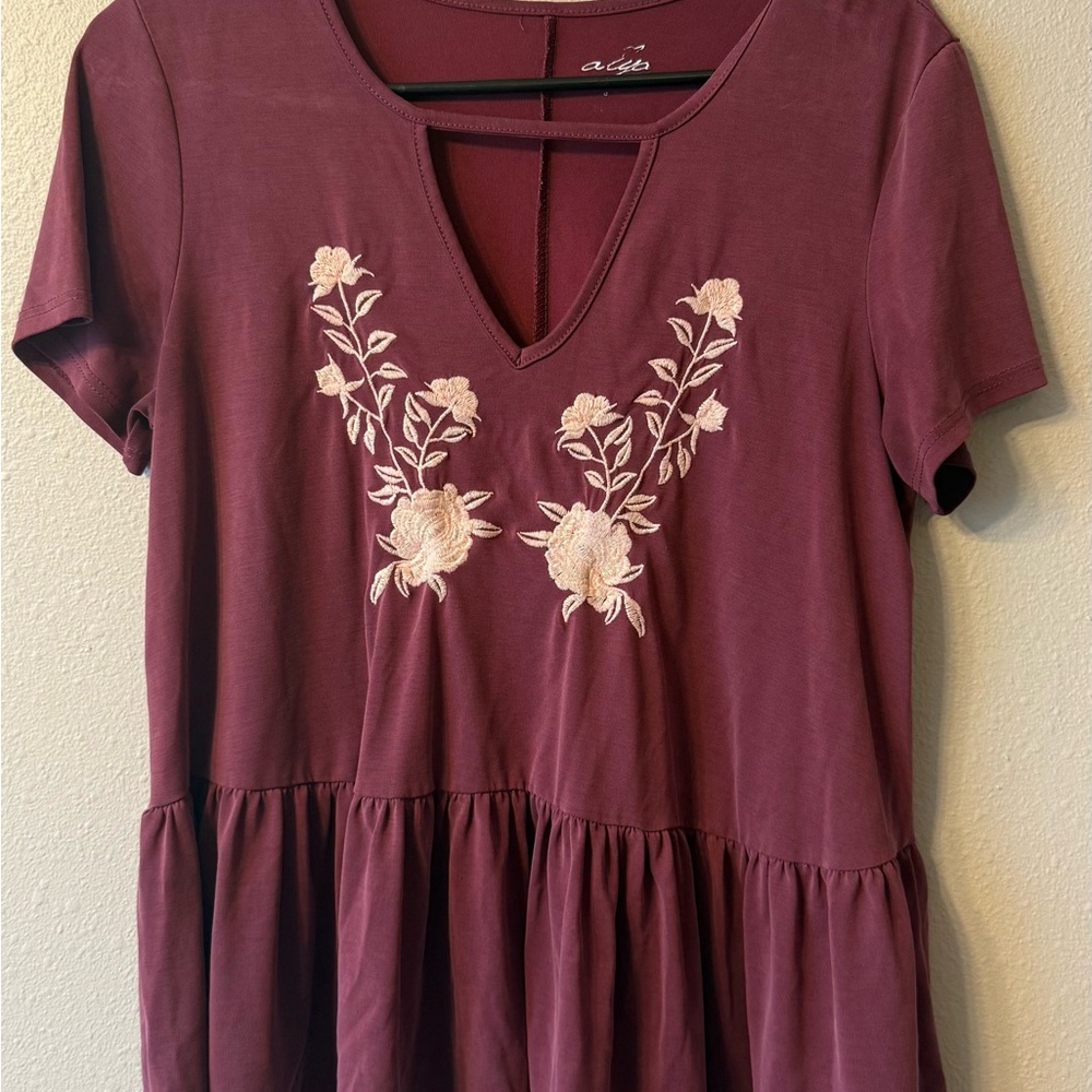 Women's Burgundy Embroidered Top